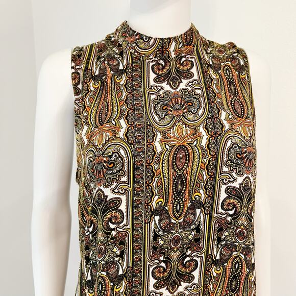 MOTEL Paisley Mockneck Sleeveless Shift Mini Dress Size M - Picture 2 of 9